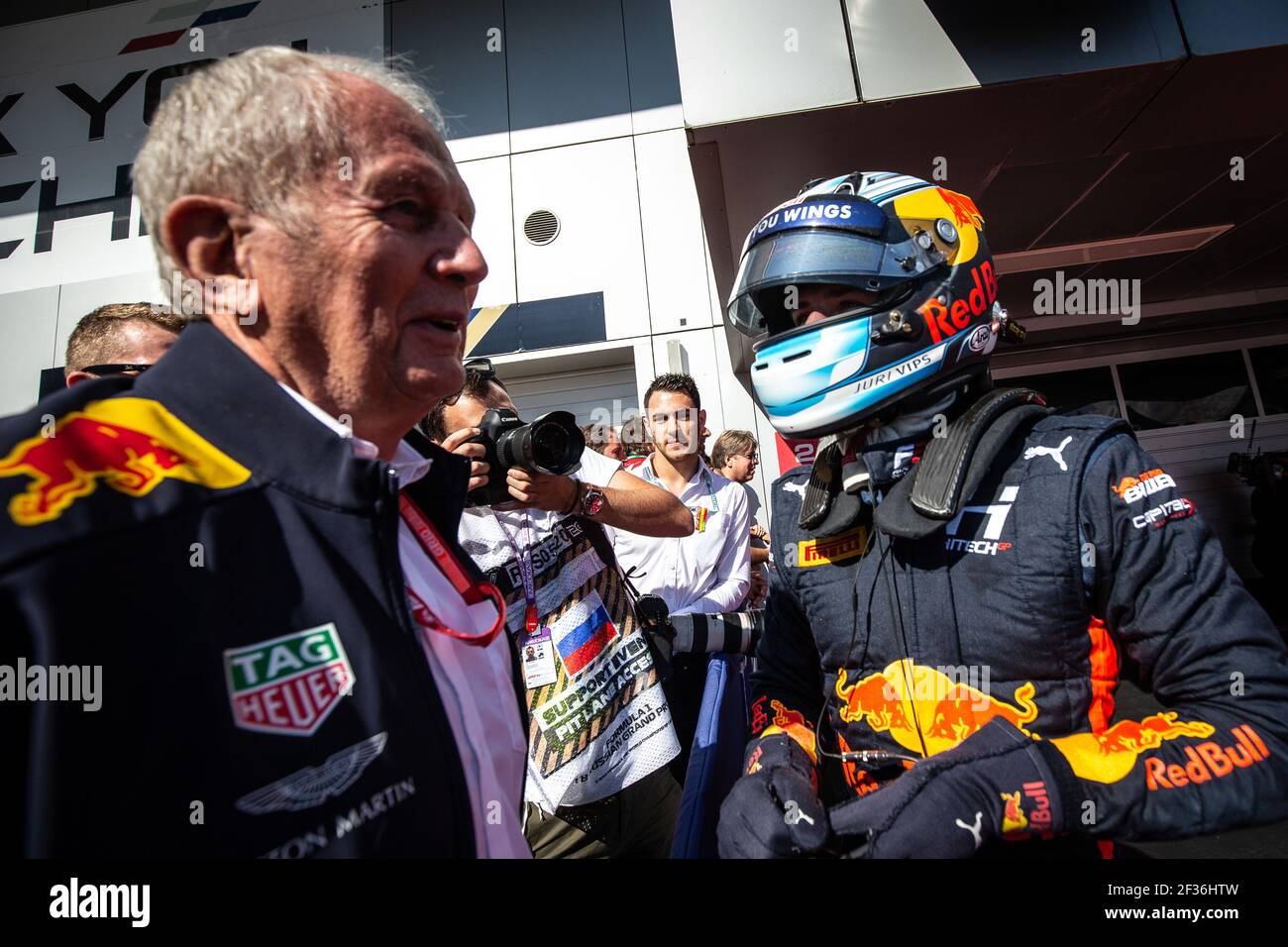 VIPS Jüri, High-tech Grand Prix, portrait, celebrating his win with Helmut Marko during the 2019 FIA F3 championship, Russia, at Sotchi from september 27 to 29 - Photo Diederik van der Laan / Dutch photo / DPPI Stock Photo