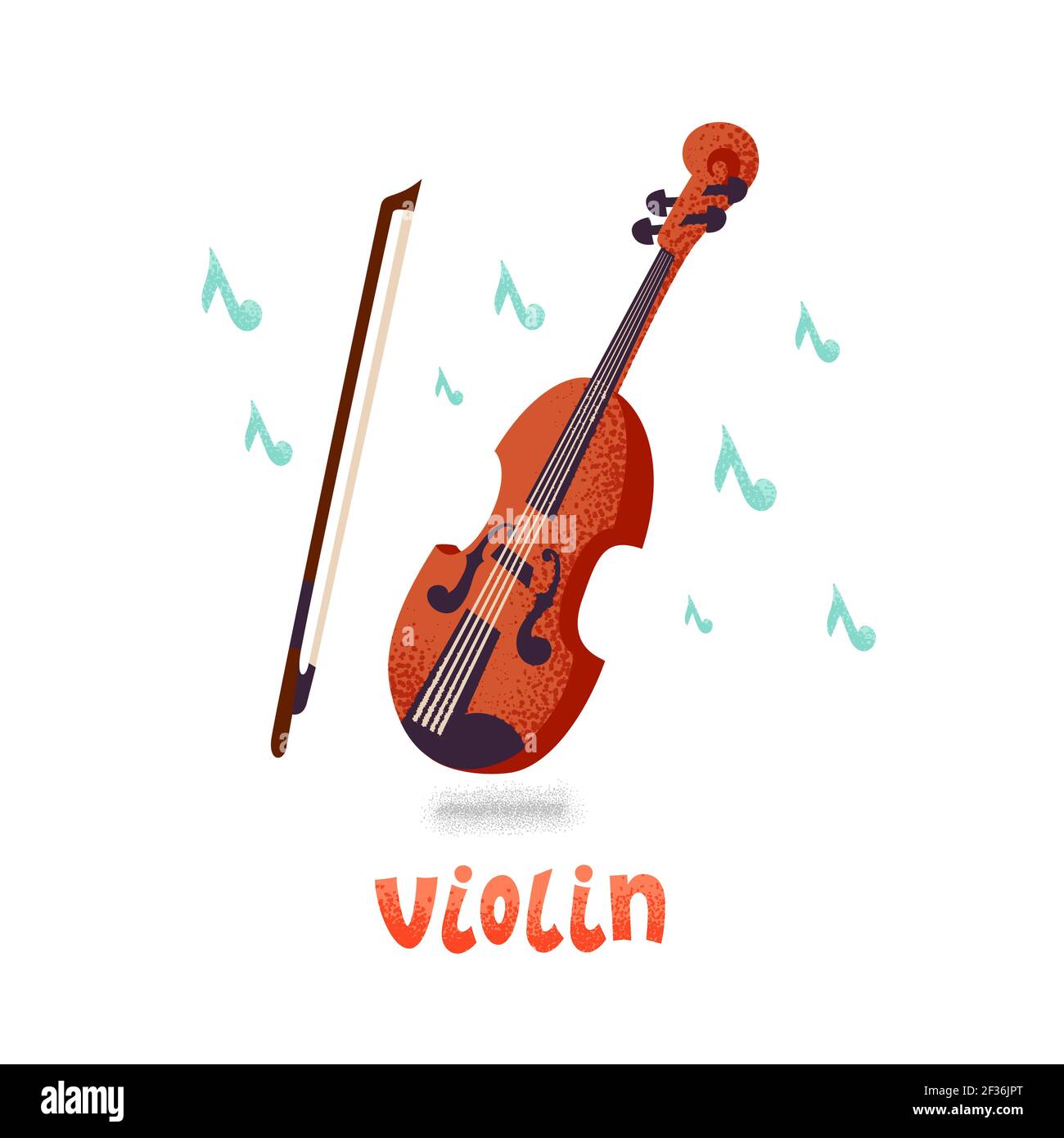 Violin. Vector illustration of a violin and notes in cartoon flat style
