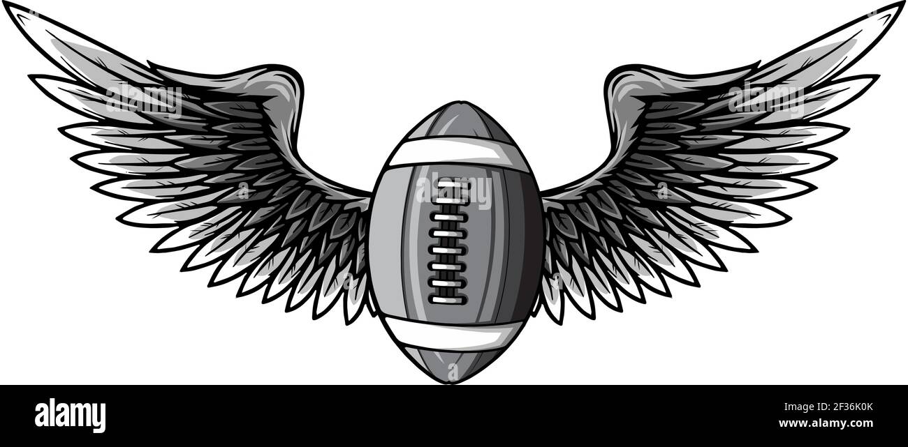 monochromatic Realistic ball for American football with black wings emblem vector Stock Vector