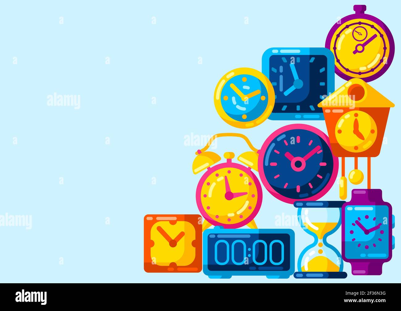 Background with different clocks. Stylized icons for design and applications. Stock Vector