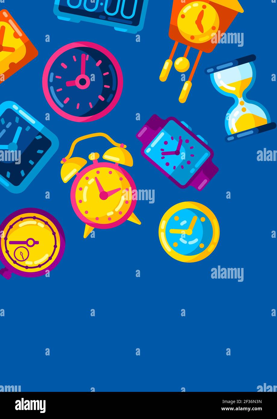 Background with different clocks. Stylized icons for design and applications. Stock Vector
