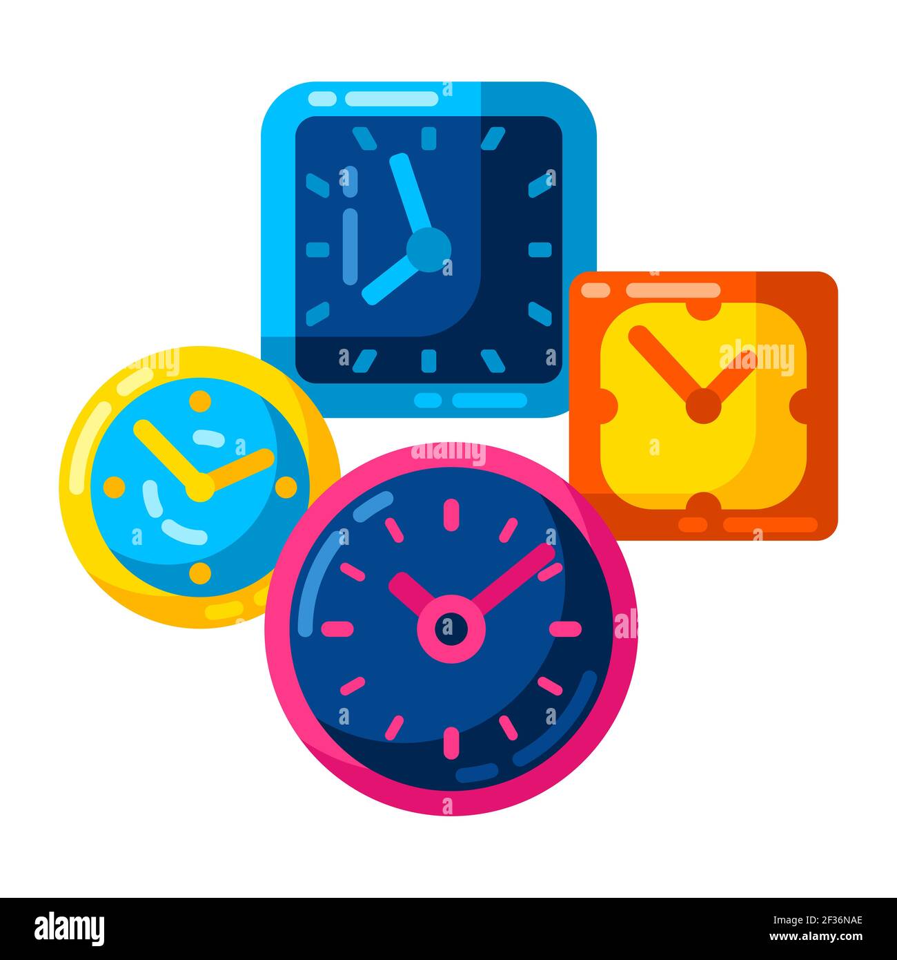 Background with different clocks. Stylized icons for design and applications. Stock Vector