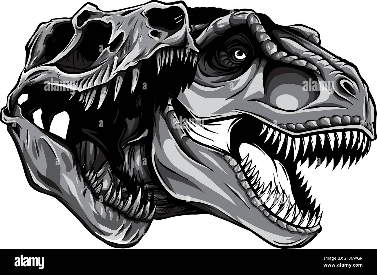 monochromatic cartoon t-rex who was very angry, staring and grinning vector Stock Vector