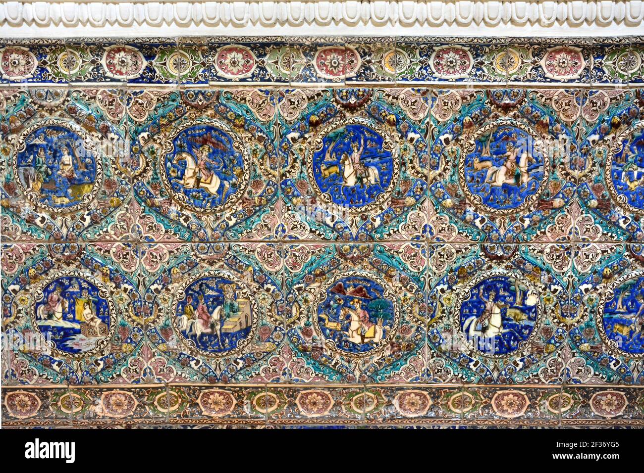 Golestan Palace, Tehran. Detail of tiled mural in the interior of the main building Stock Photo