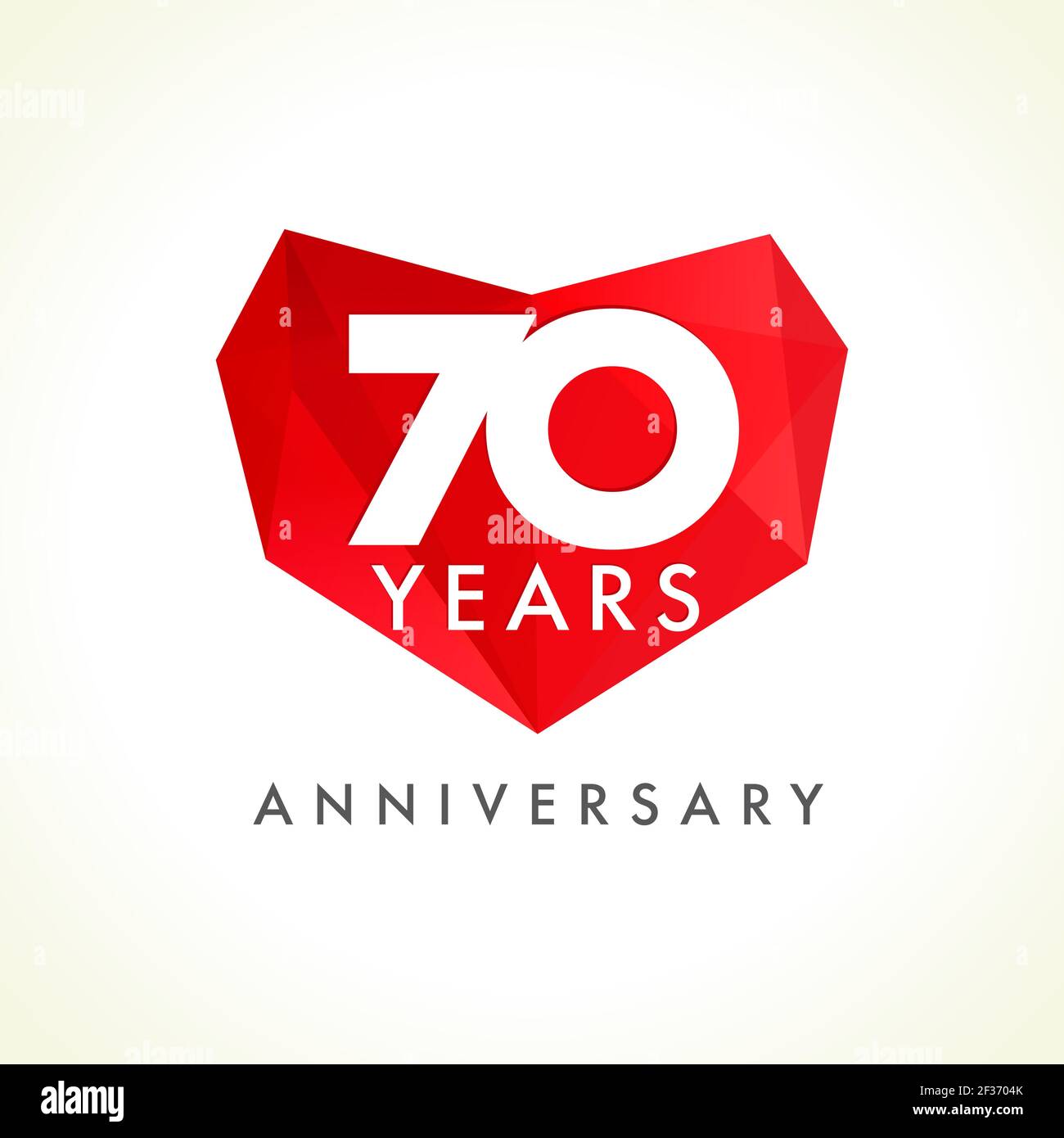 Anniversary 70 years old hearts celebrating vector logo. Birthday greetings with stained-glass frame, heart shape. Lovely stained sixty celebrating, 7 Stock Vector