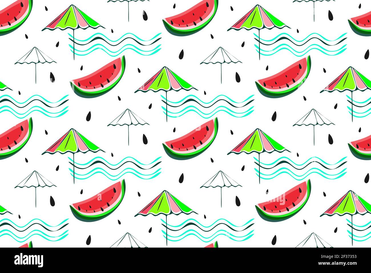 Vector hand drawn seamless pattern, summer minimalistic style, sea ...