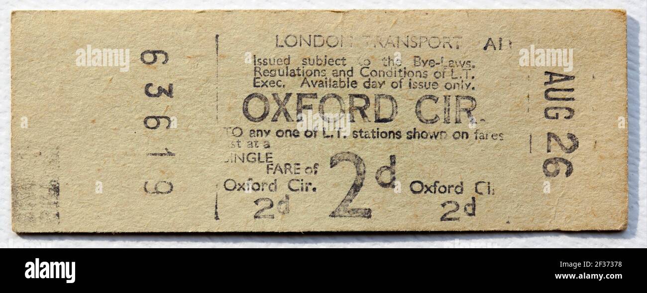 1950s London Transport Underground or Tube Train Ticket from Oxford