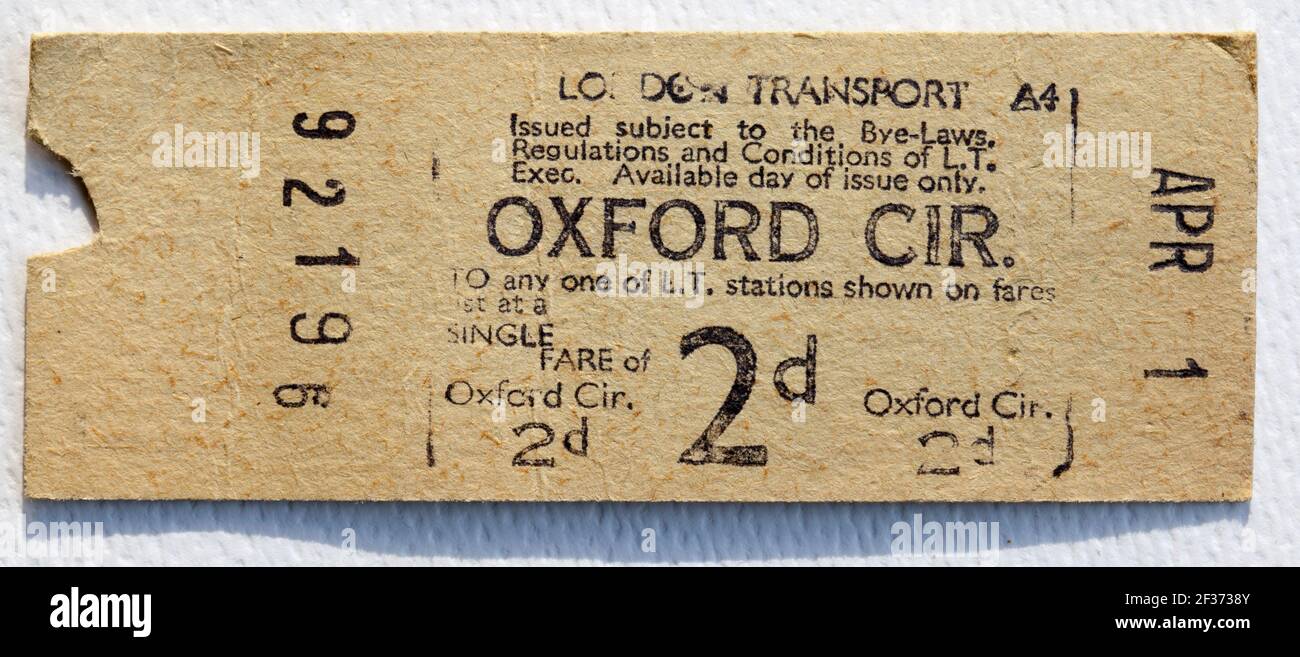 1950s London Transport Underground or Tube Train Ticket from Oxford