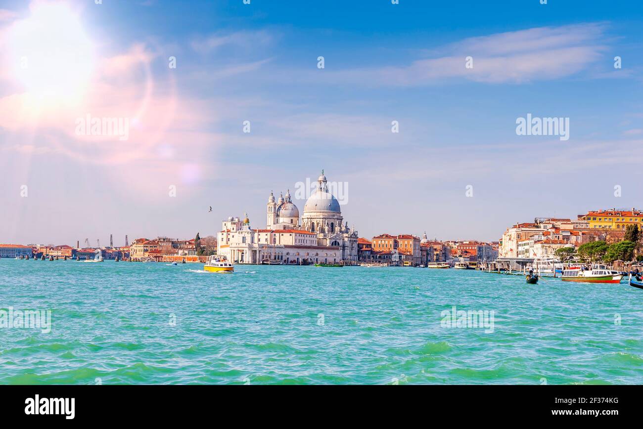 Basilica Santa Maria della Salute from the lagoon in Venice in Veneto, Italy Stock Photo
