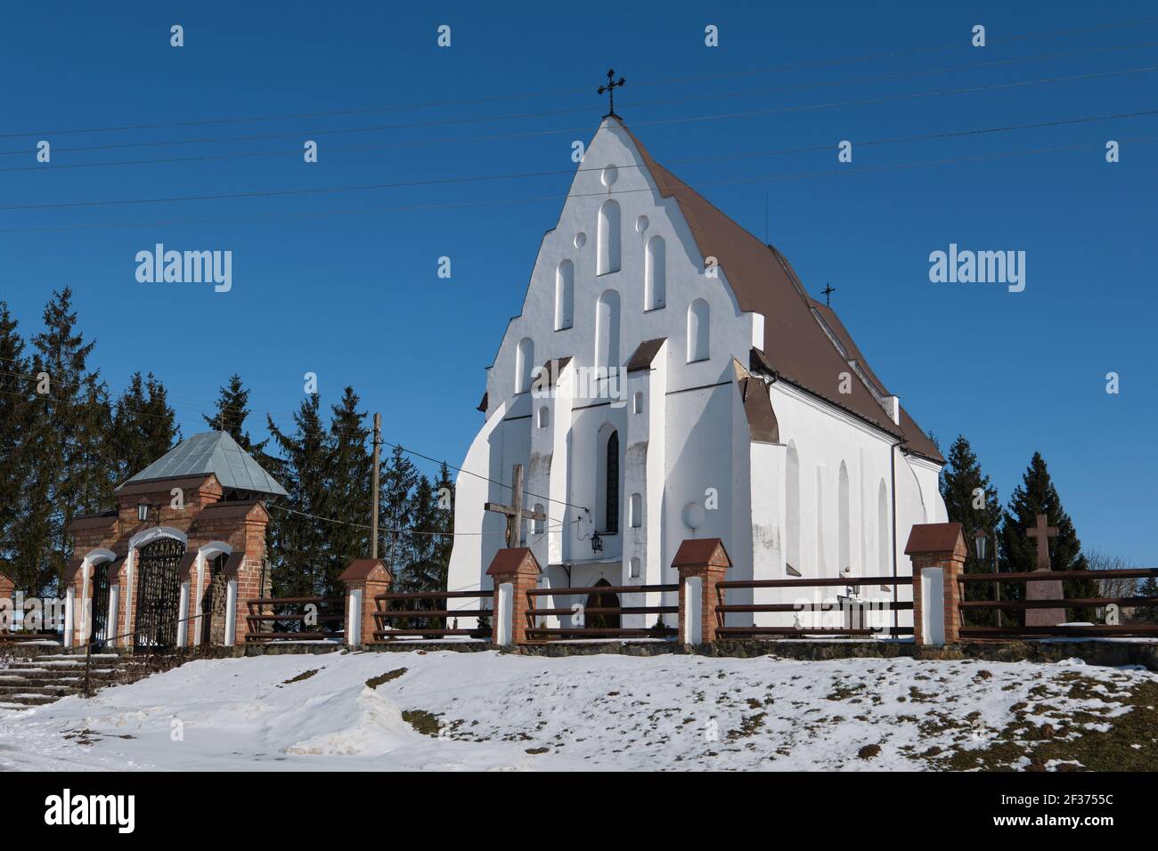 Ancient Trinity Church in Ishkold village, Baranovichi district, Brest region. Trinity Church is the oldest church on the territory of Belarus, was bu Stock Photo