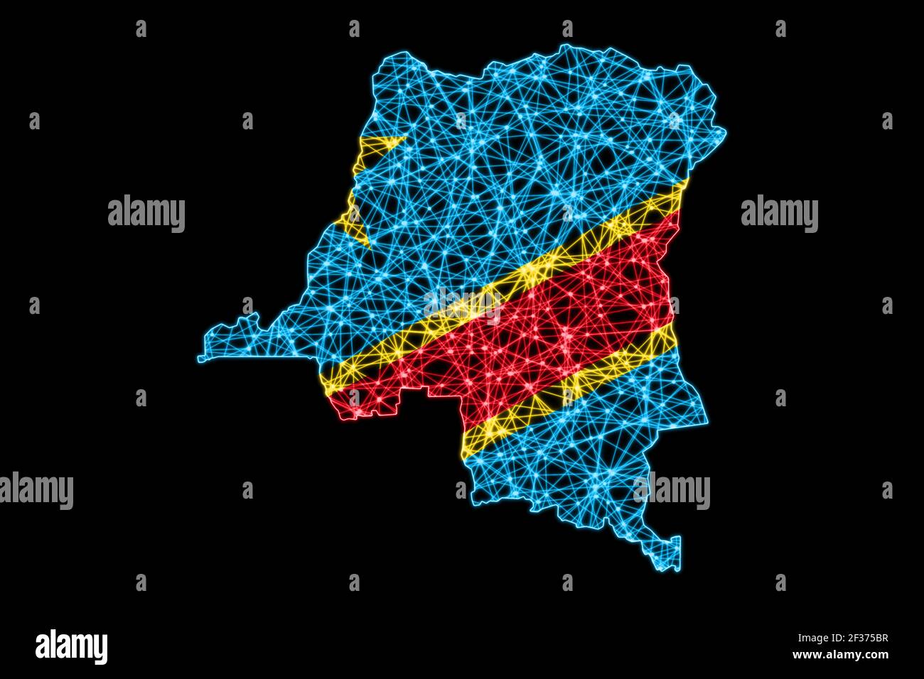 Map of Democratic Republic Congo, Polygonal mesh line map, flag map ...
