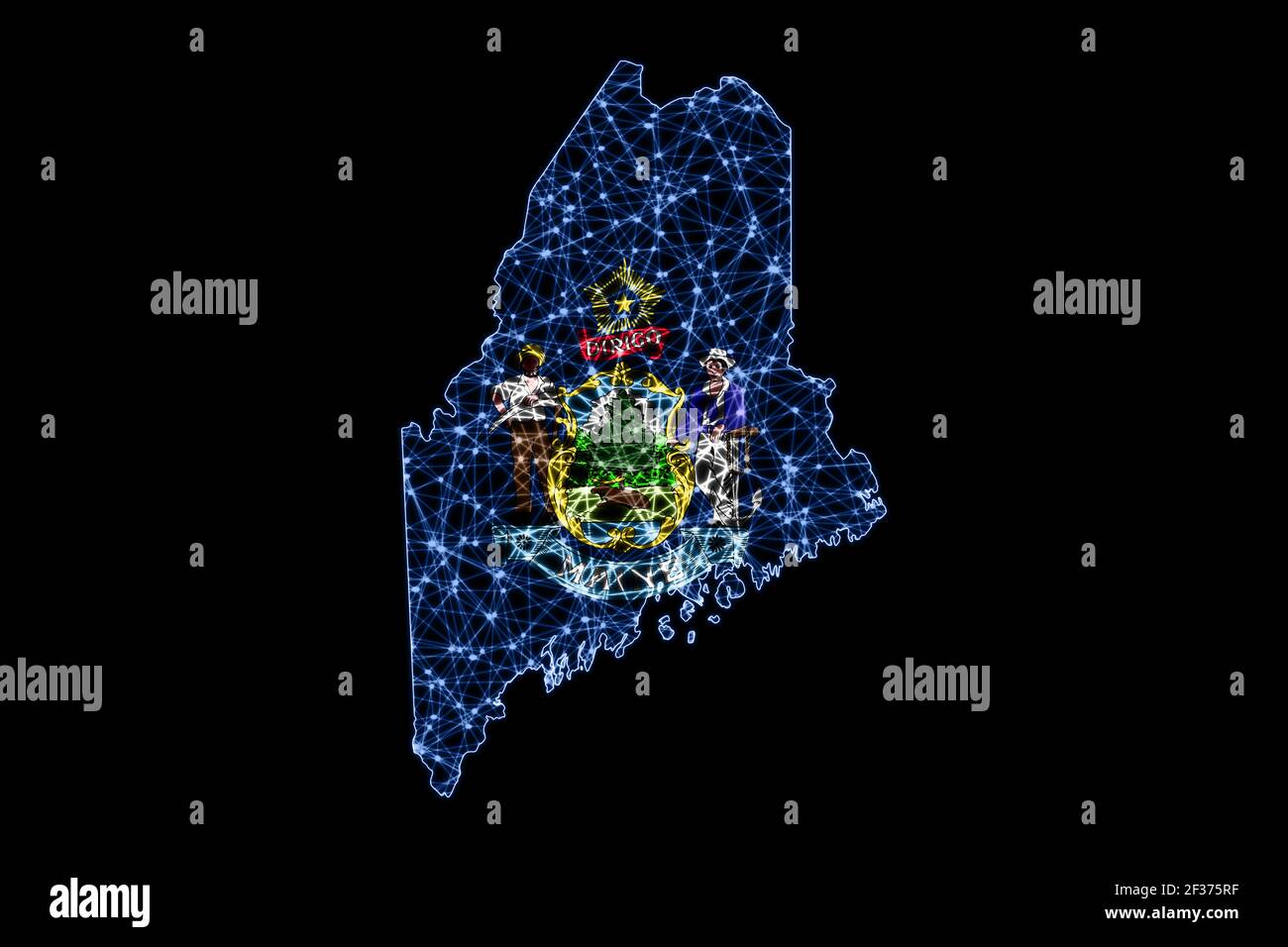 Map of Maine, Polygonal mesh line map, flag map Stock Photo - Alamy