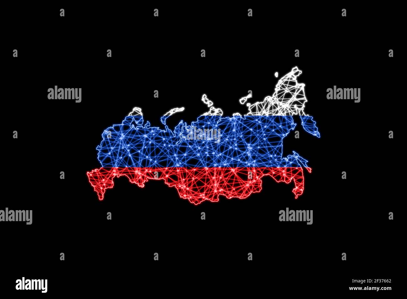 Map of Russia, Polygonal mesh line map, flag map Stock Photo