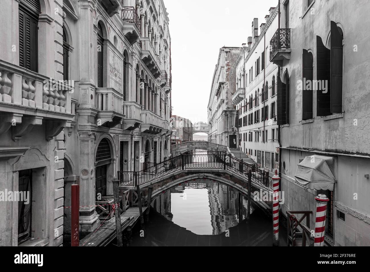 Canal leading to the Bridge of Sighs in background, in Venice Italy Stock Photo