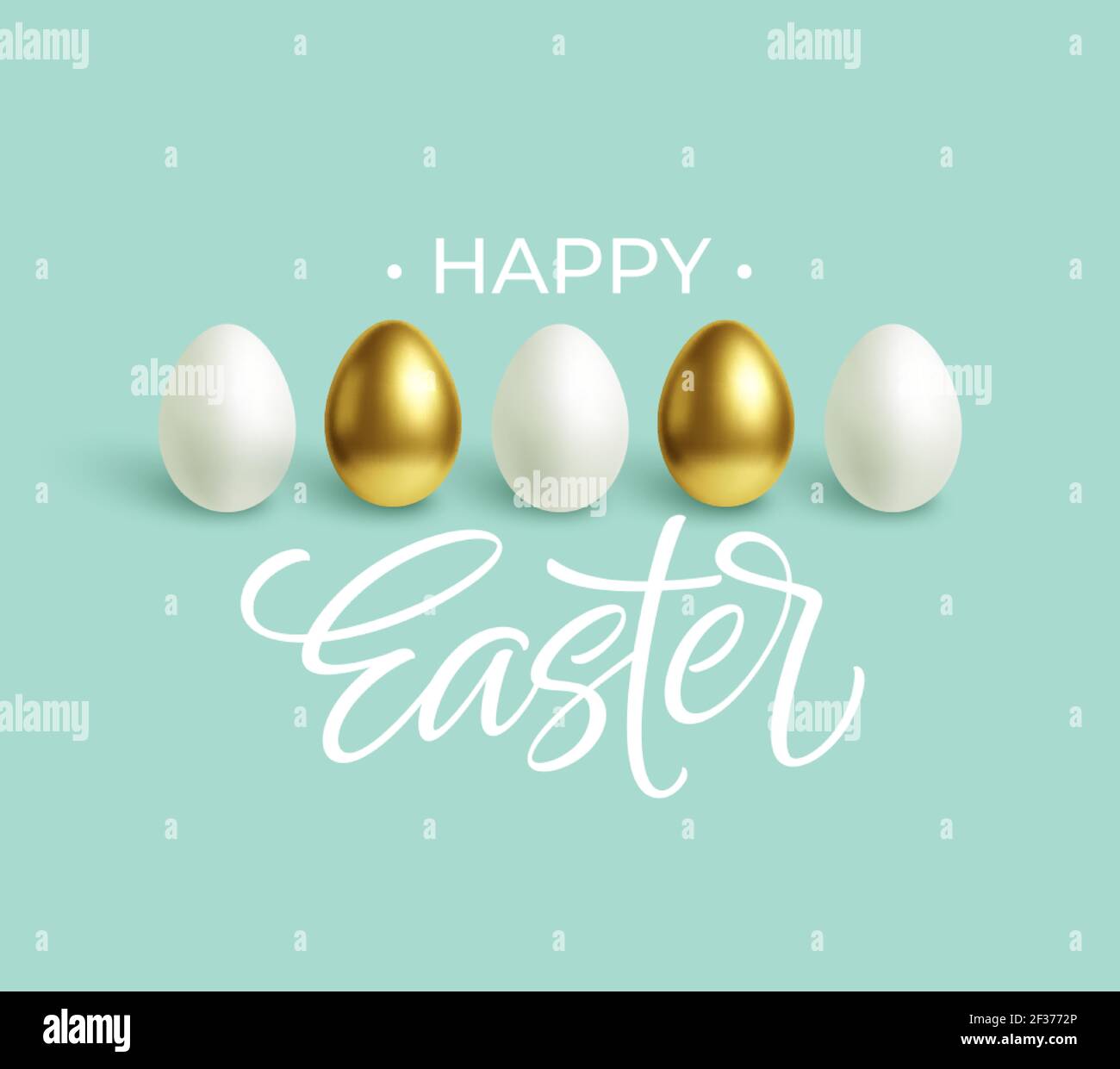 Happy Easter festive blue background with gold and white Easter eggs. Vector illustration Stock Vector