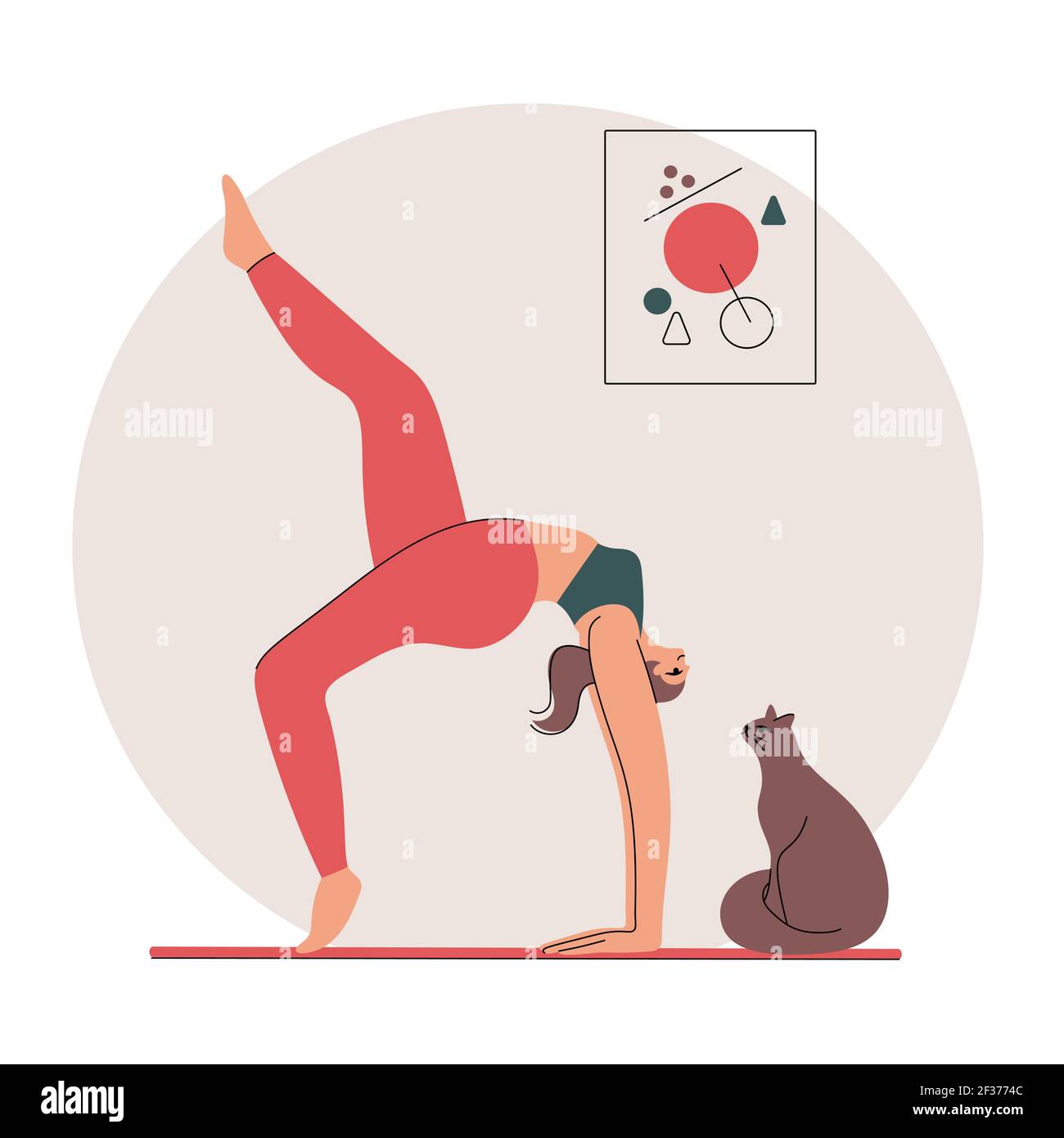 Woman doing yoga at home. Vector Illustration. Stock Vector