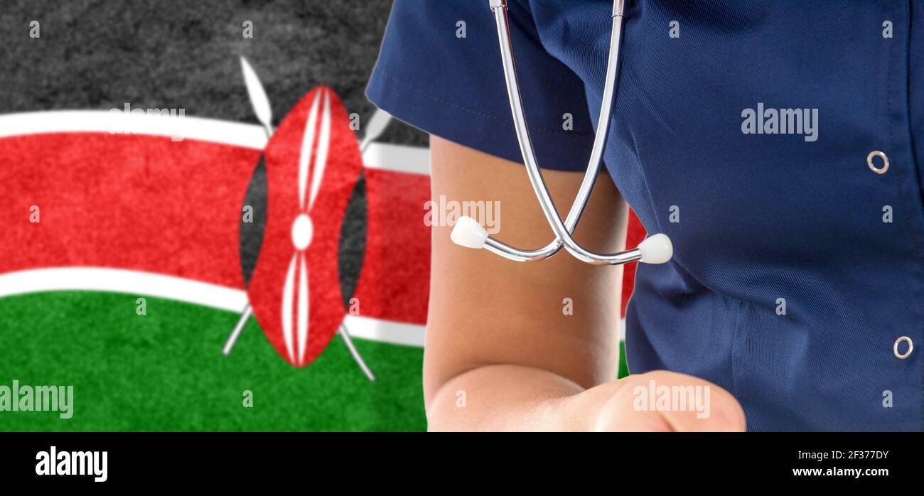 Kenya flag female doctor with stethoscope, national healthcare system Stock Photo Alamy