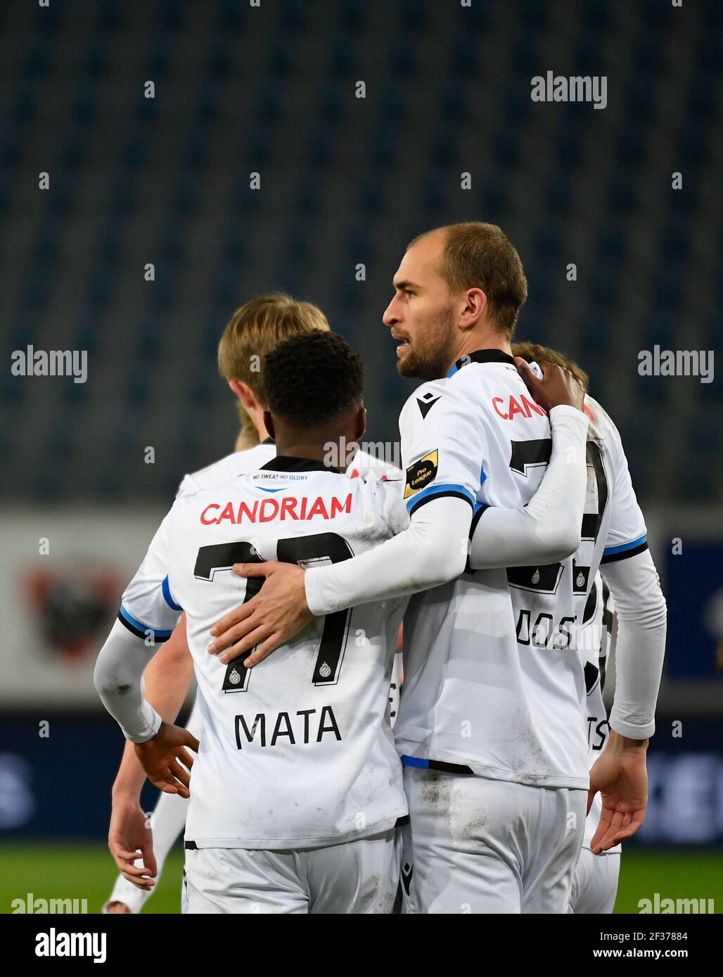 Club's Bas Dost celebrates after scoring during a soccer match between Club Brugge KV and KAA Gent, Monday 15 March 2021 in Brugge, a postponed match Stock Photo