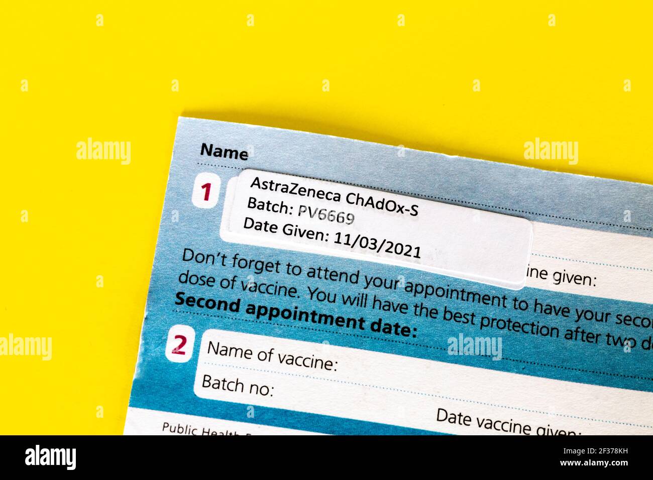 An AstraZeneca Vaccine certificate given out in the UK after the ...