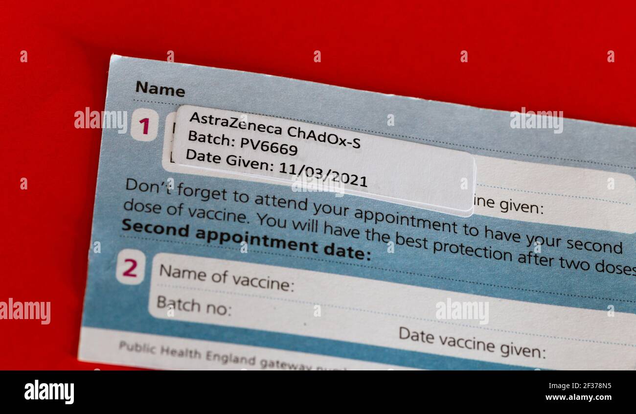 An AstraZeneca Vaccine certificate given out in the UK after the ...