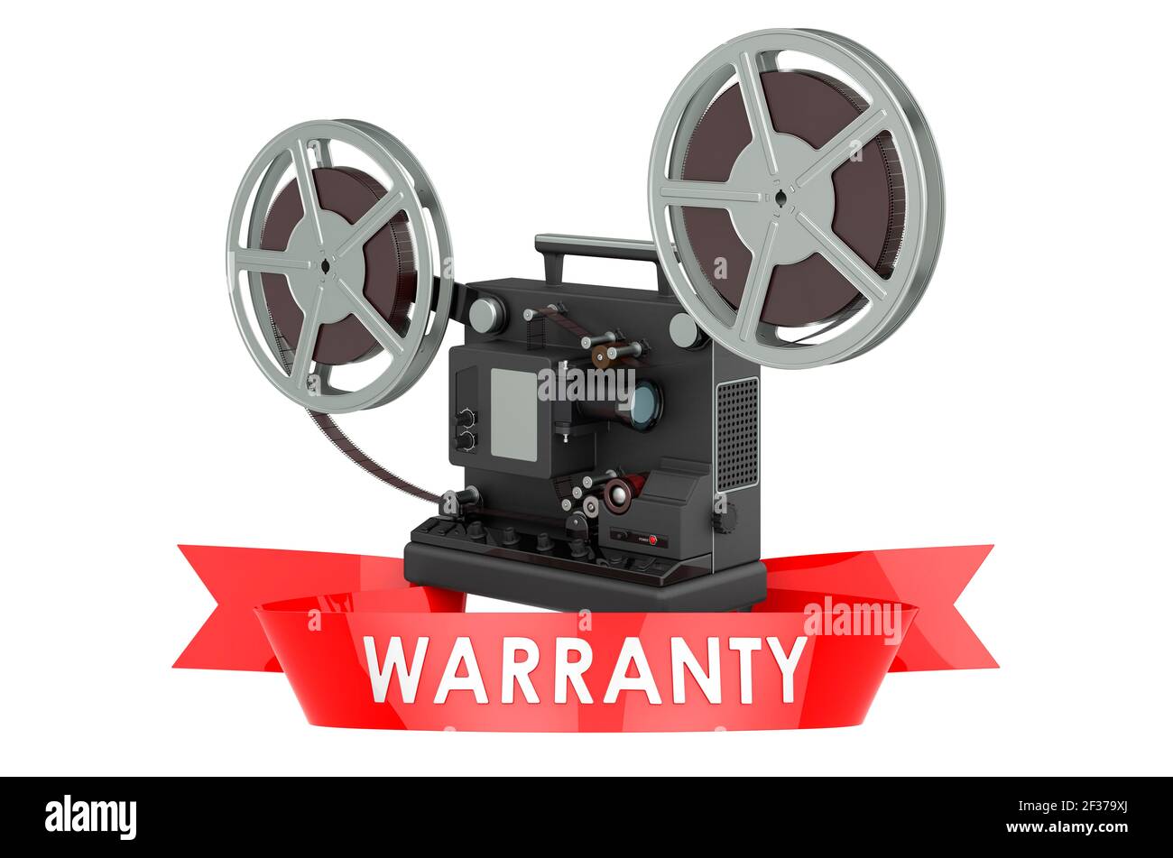 Film projector warranty concept. 3D rendering isolated on white