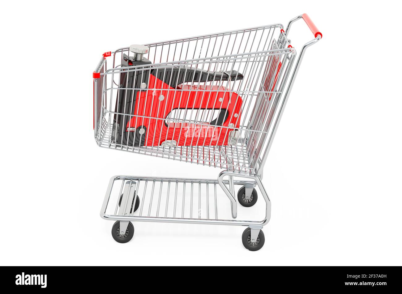 Shopping cart with staple gun. 3D rendering isolated on white