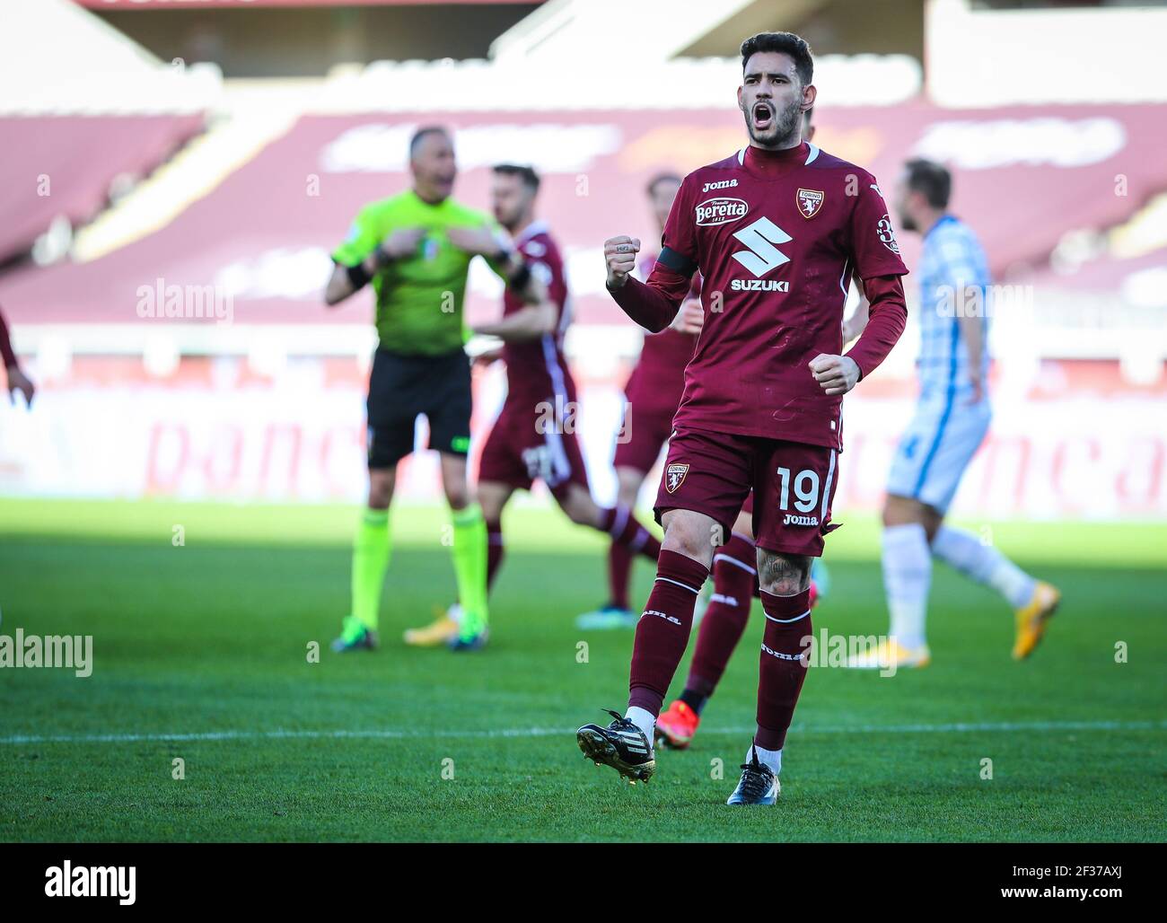 February 20, 2023, Torino, Piemonte, Italy: Olimpic Stadium Grande Torino,  20.02.23 Antonio Sanabria (9 Torino FC) celebrates the goal during the  Serie A match Torino FC v US Cremonese at Olimpic Stadium