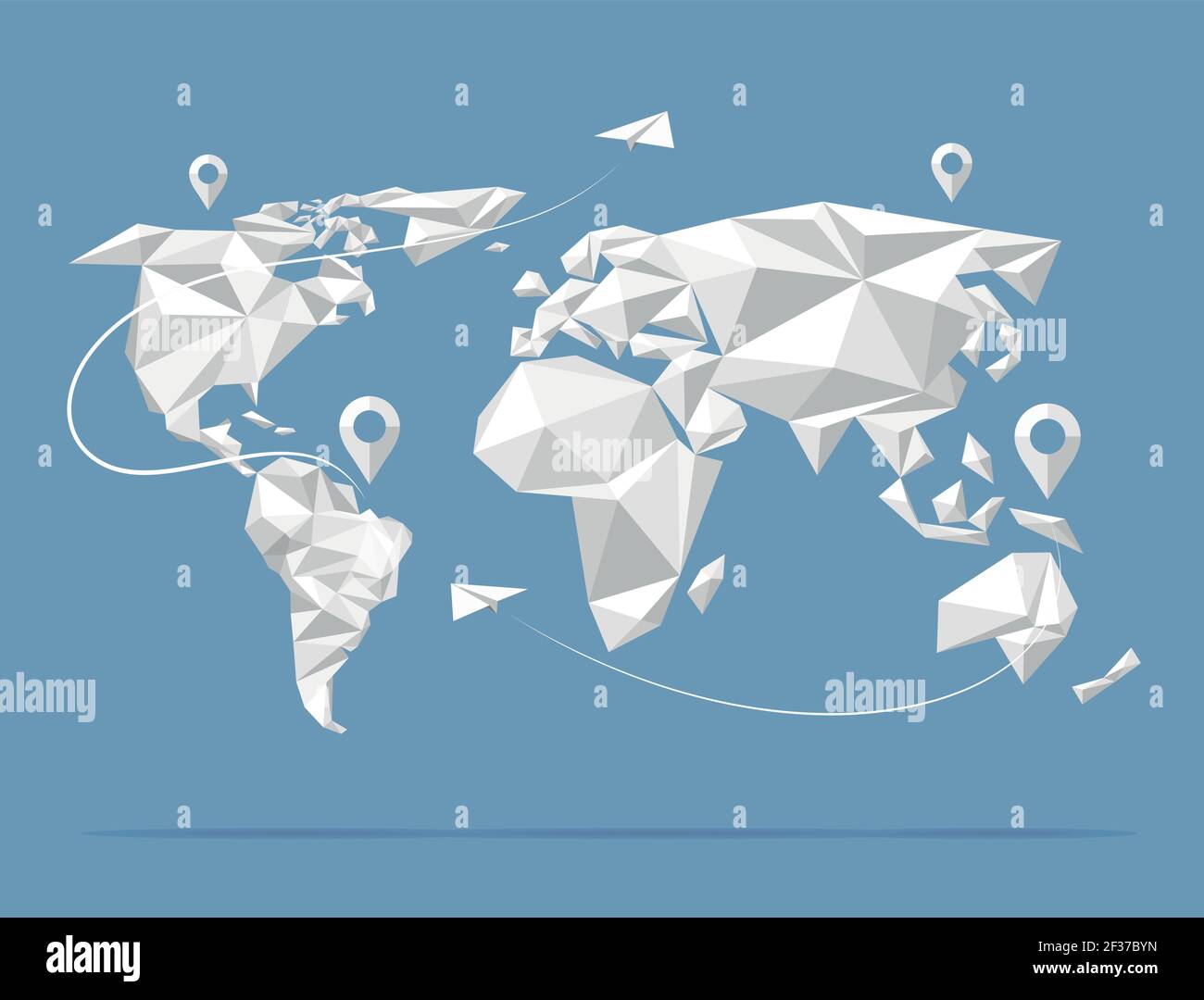 Low poly world map. Earth atlas isolated on background. Vector illustration Stock Vector