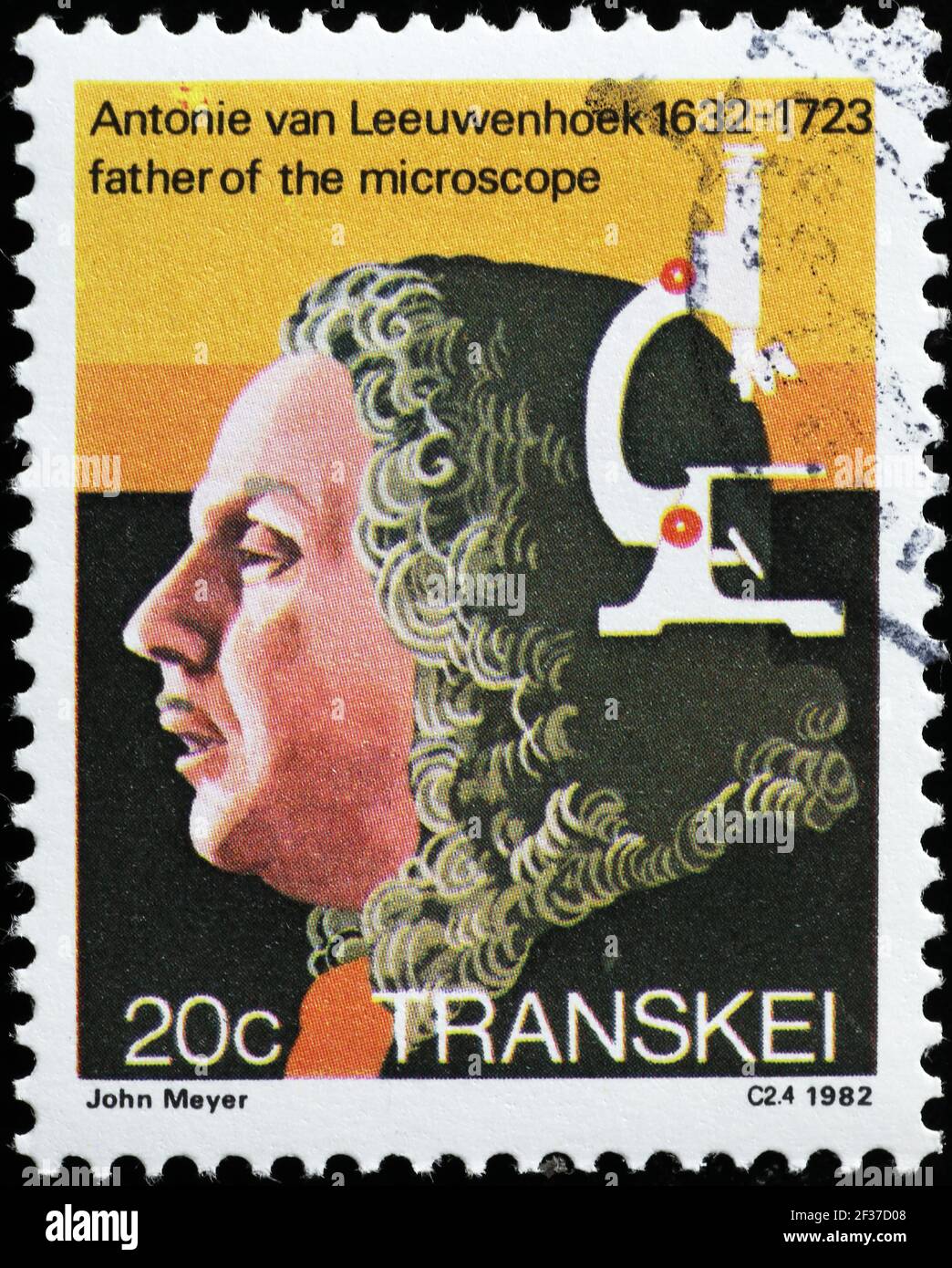 Antonie van Leeuwenhoek, father of the microscope on stamp Stock Photo