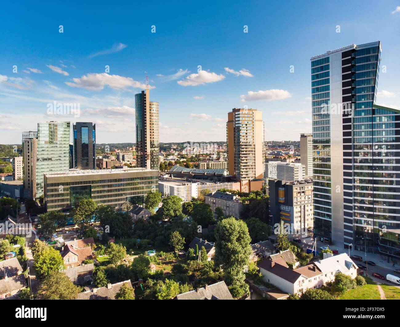 Aerial view of Vilnius business district on sunny summer day. City life in Vilnius, Lithuania Stock Photo