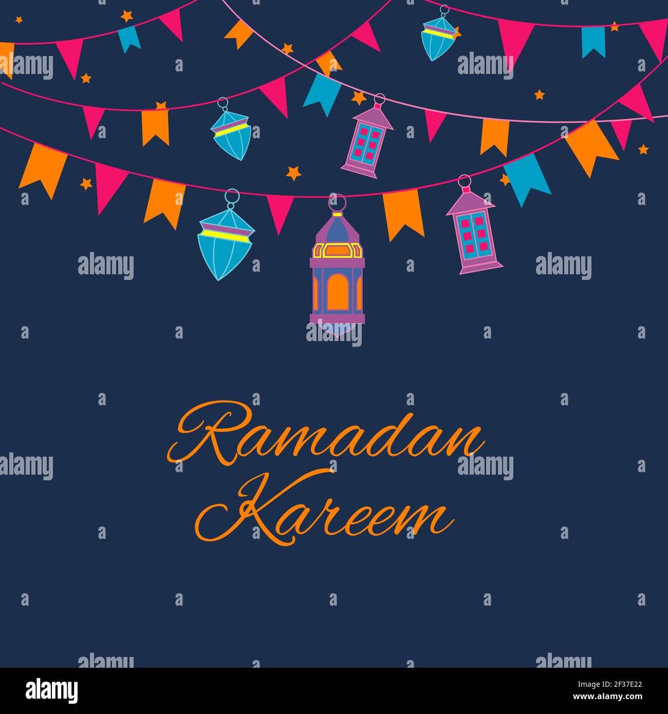 Ramadan lanterns garland pattern. Vector arabic lamps background