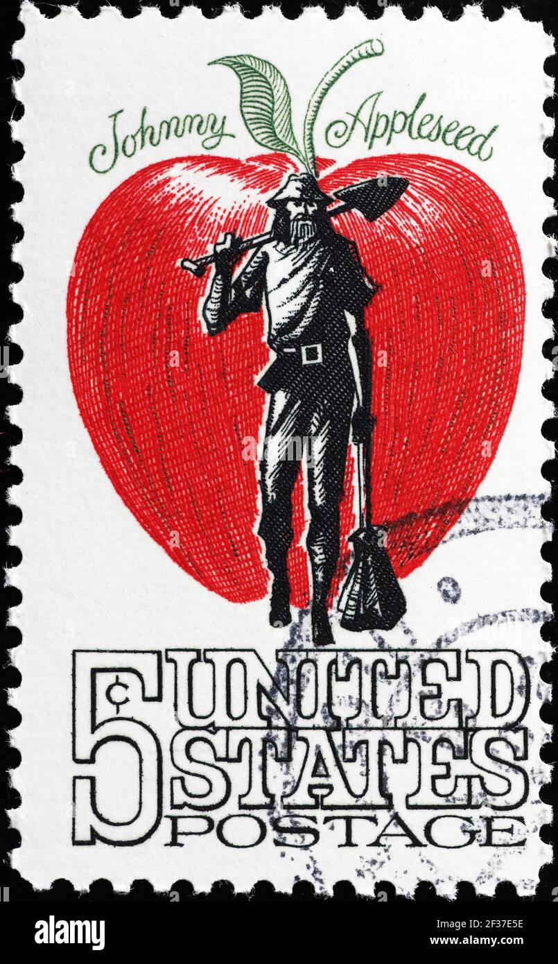 Johnny Appleseed on old US postage stamp Stock Photo - Alamy