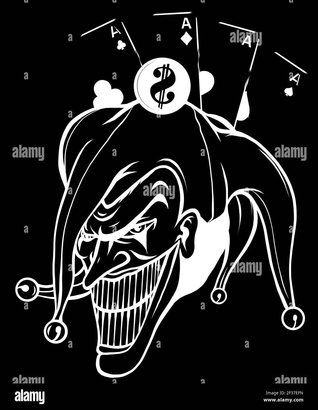 Vector fantasy illustration of a joker silhouette in black background Stock Vector
