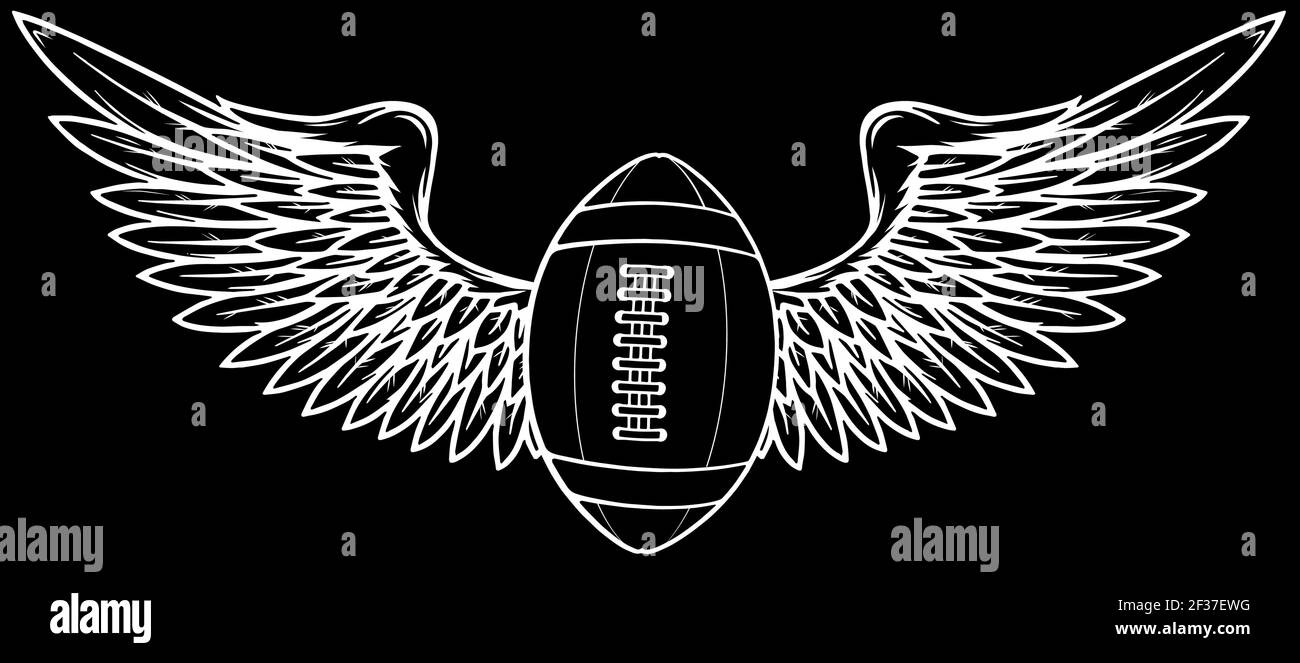 vector illustration of american football and wing silhouette in black ...