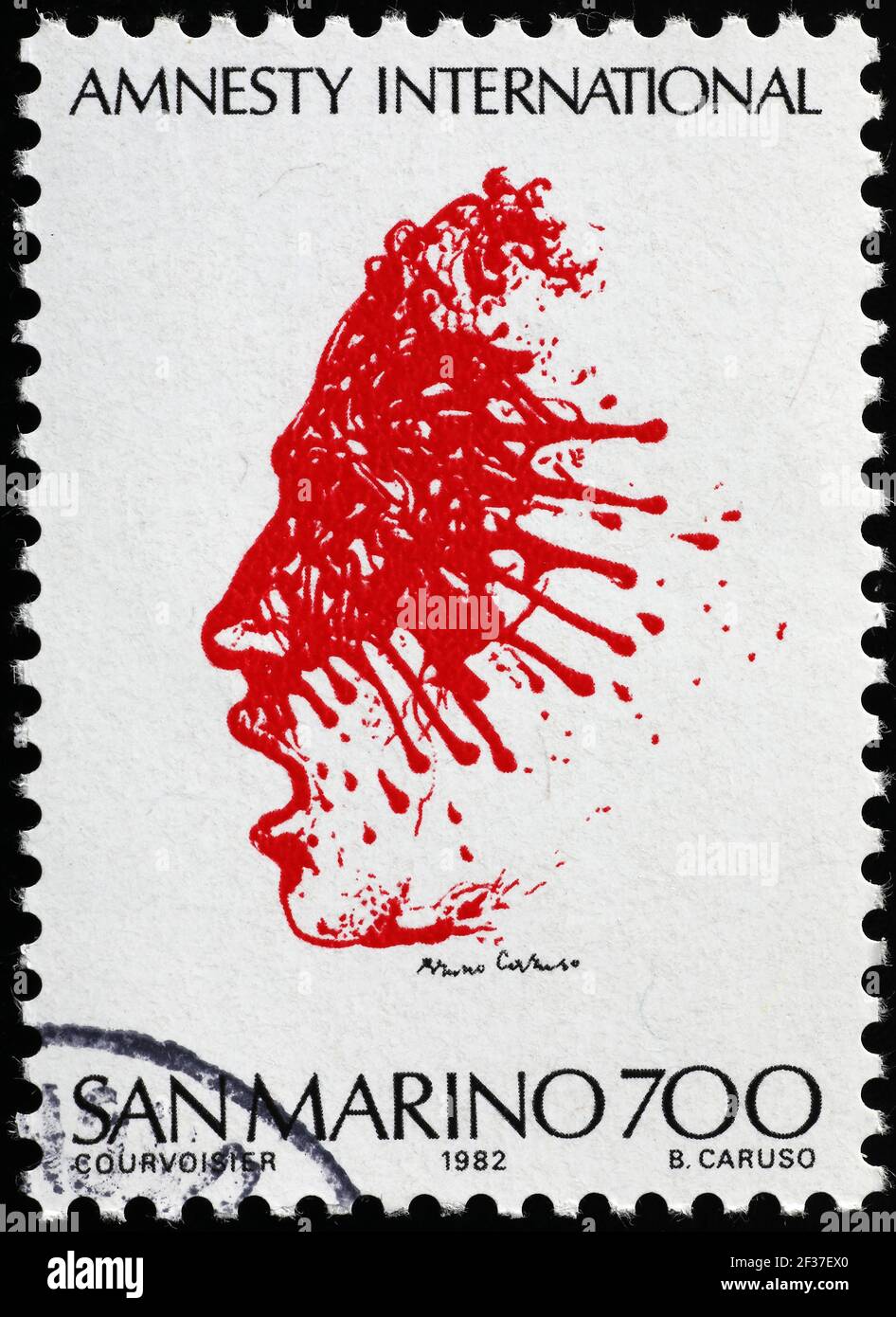 Stamp in support of Amnesty International from San Marino Stock Photo