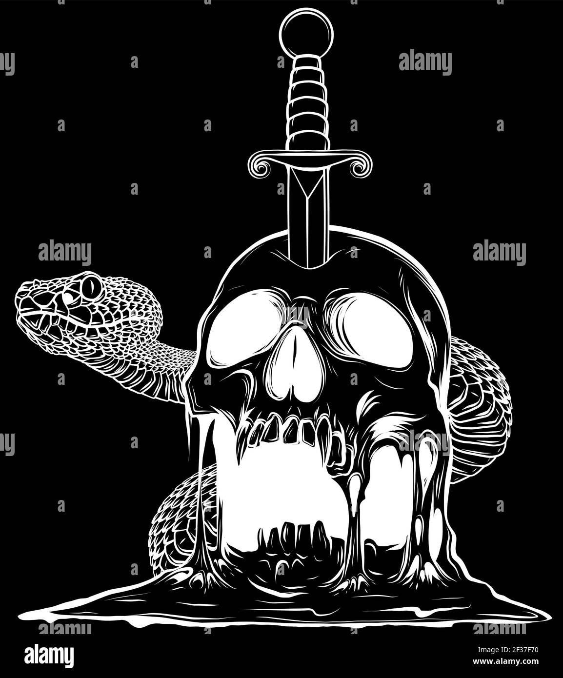 Snake and Skull silhouette in black background Vector Illustration Stock Vector