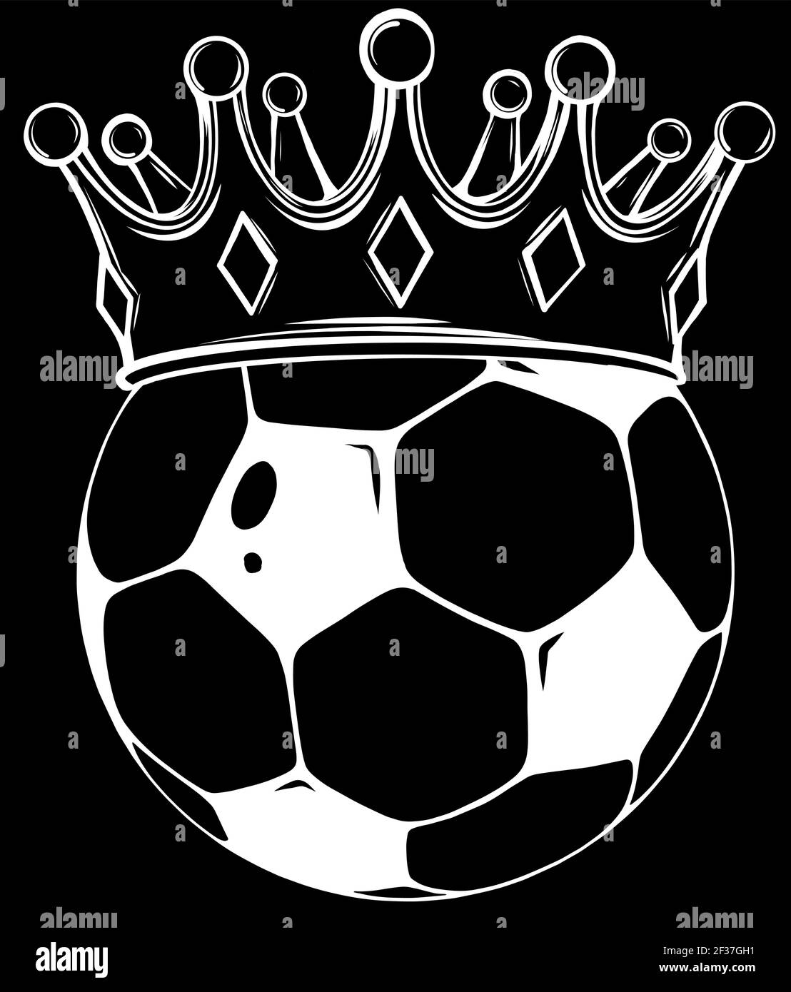 Football ball logo in gold crown, silhouette in black background vector illustration Stock Vector