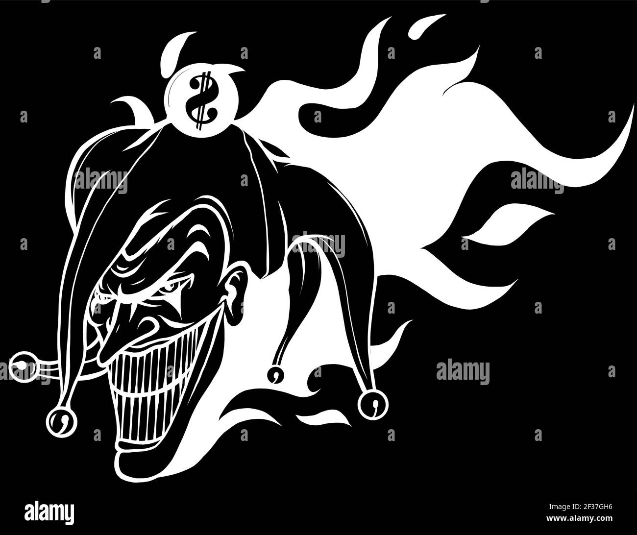 laughing angry joker, character, joker head, silhouette in black background vector illustration Stock Vector