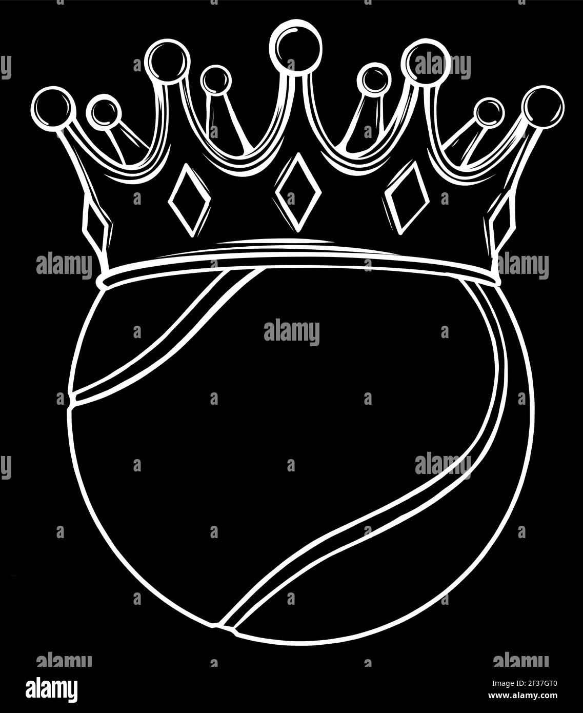 Tennis Ball in Golden Royal Crown. silhouette in black background Stock Vector