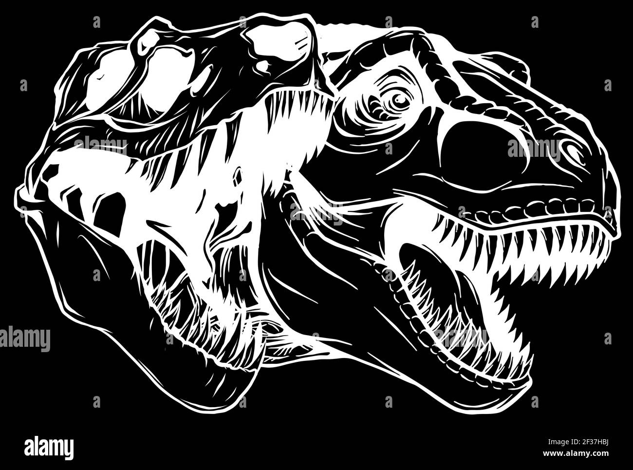 Tyrannosaurus rex skull fossil silhouette in black background vector illustration design Stock Vector