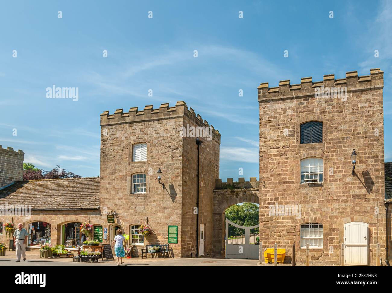 Entrance to Ripley Castle, a Grade I listed 14th-century country house in Ripley, North Yorkshire, England Stock Photo