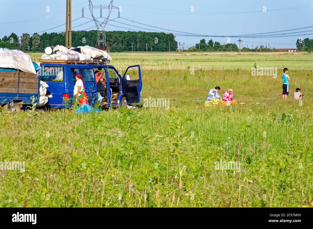 Travellers camp site on the outskirts of Dorobantu, Calarasi Romania - 28th of June 2011 Stock Photo