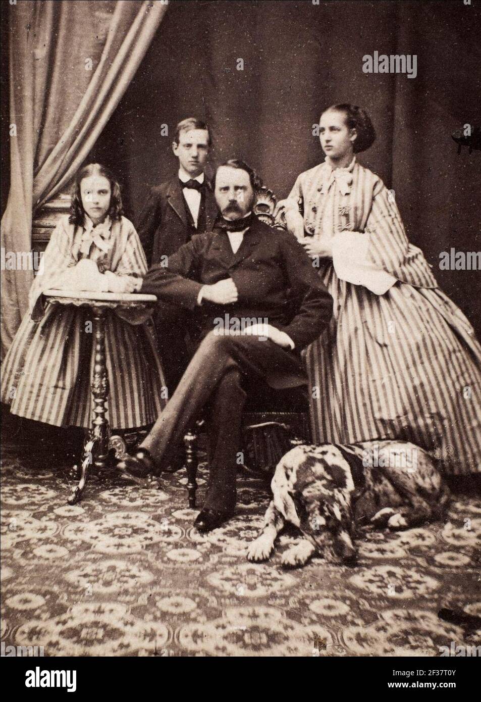 Princess Dagmar, Prince Vilhelm, Christian IX of Denmark and Princess Alexandra.. Stock Photo
