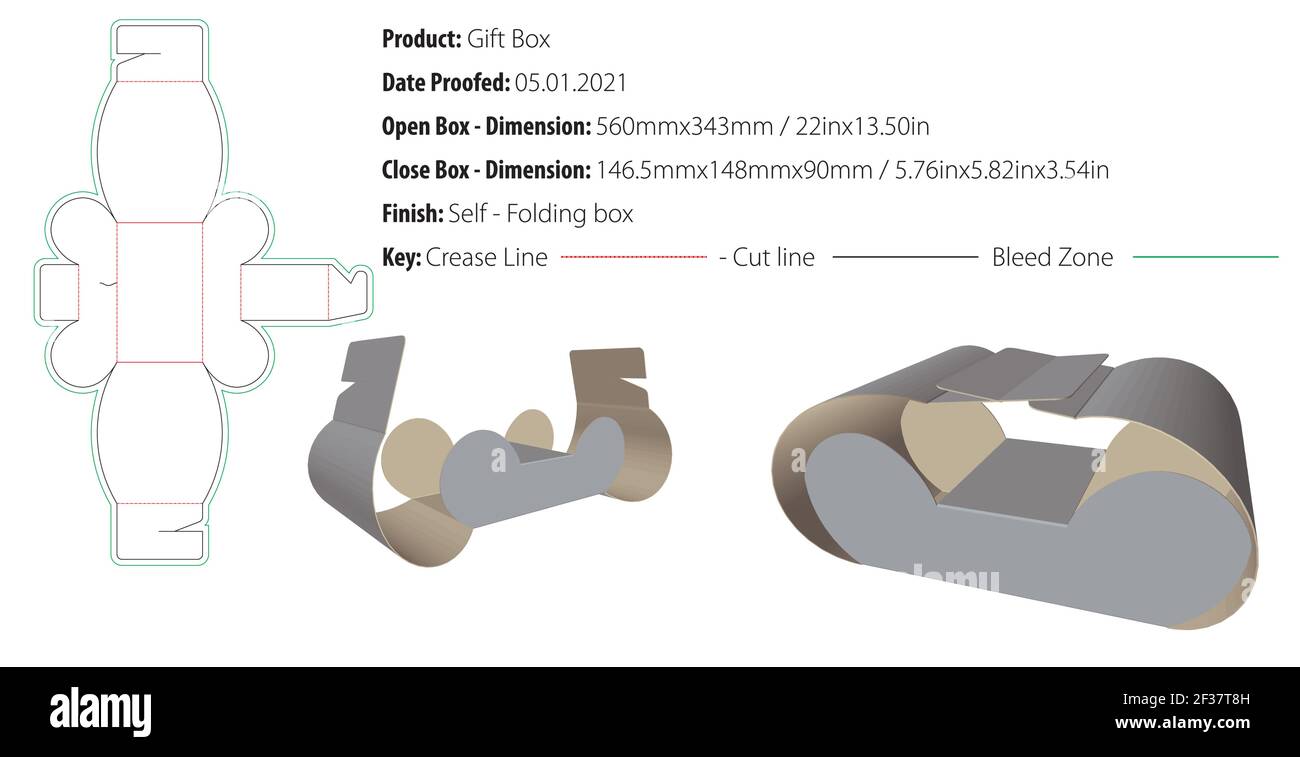 Gift box packaging design template self lock die cut vector Stock