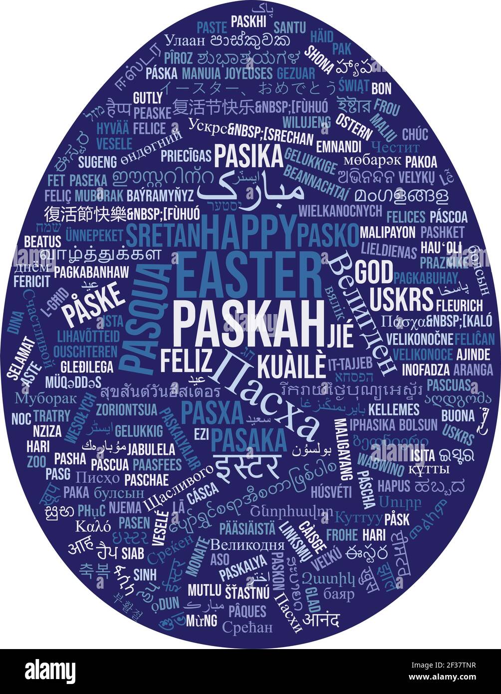 Happy easter in all languages words art in egg typography vector
