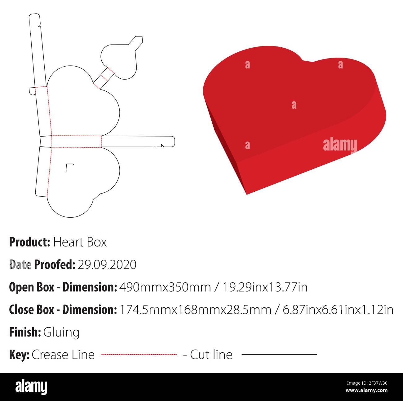 Gift heart box packaging design template gluing die cut vector Stock