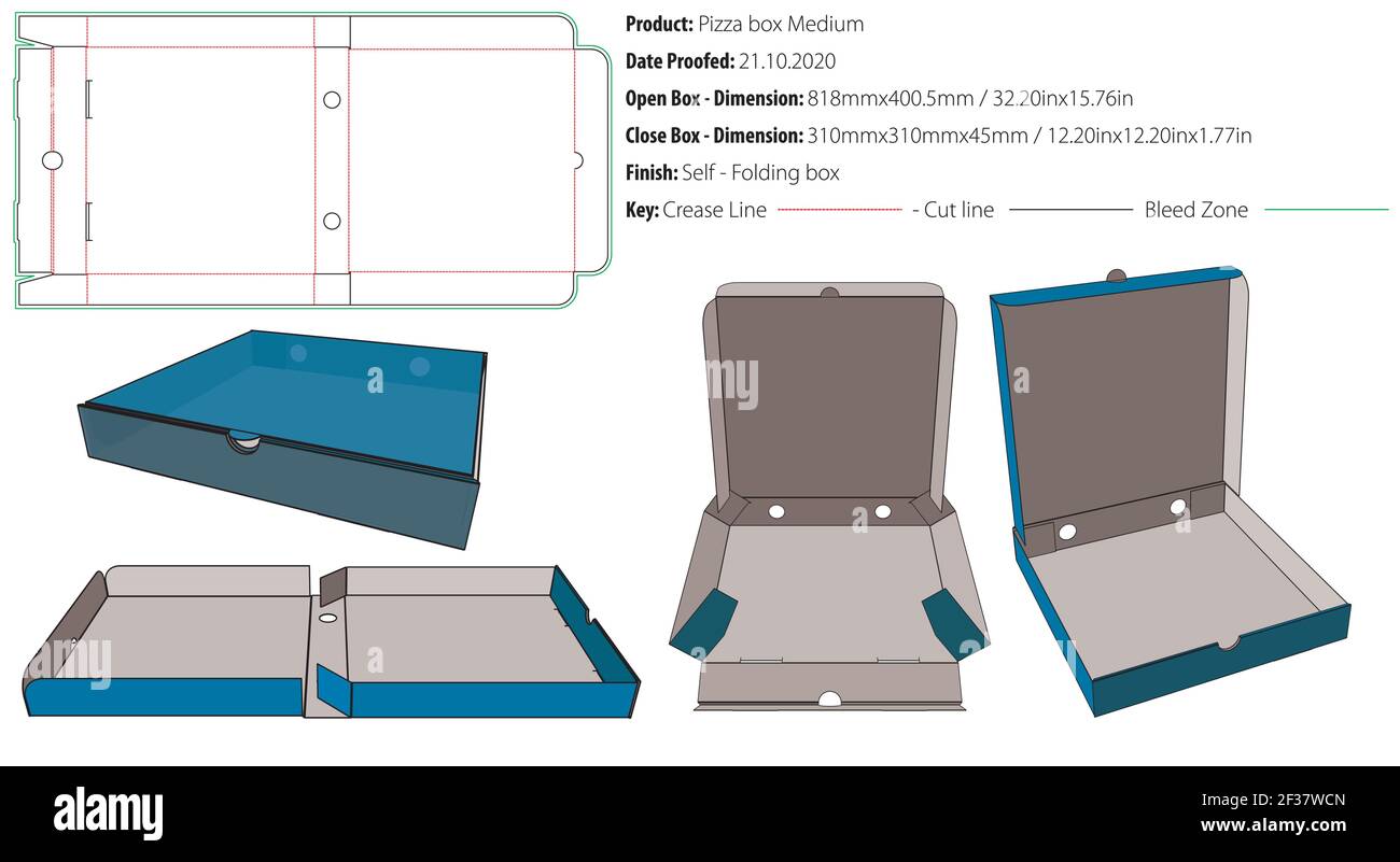 Pizza box medium packaging template self lock die cutvector Stock