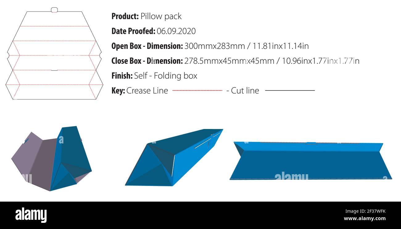 Pillow pack box packaging design template selflock die cut - vector Stock Vector