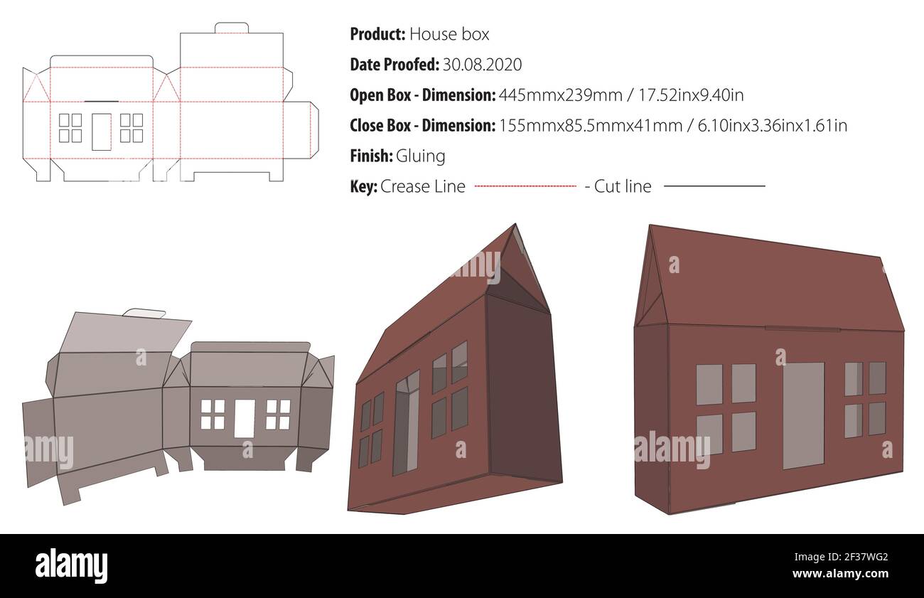 House box packaging design template gluing die cut - vector Stock Vector