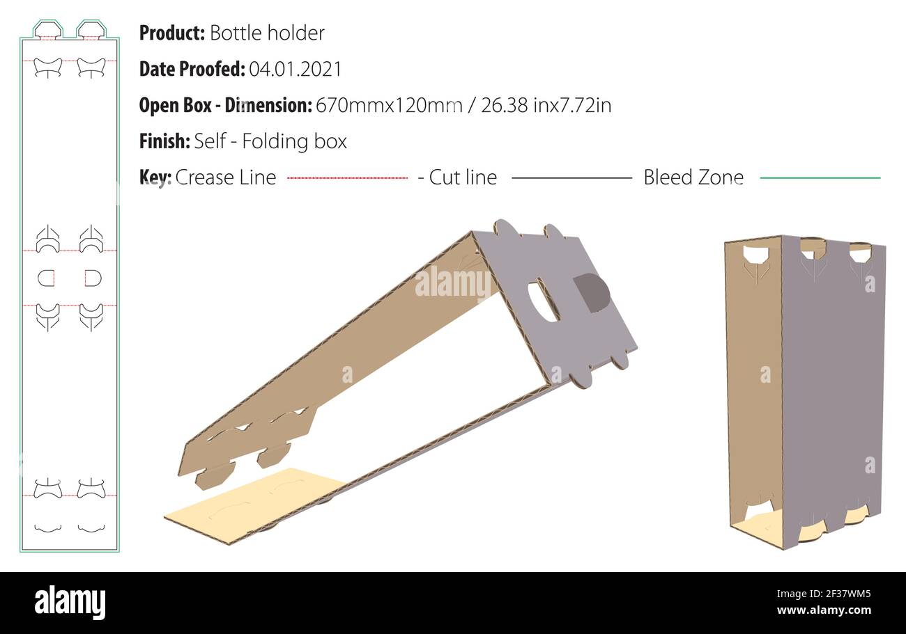 Four bottle holder top handles packaging design template selflock die cut - vector Stock Vector